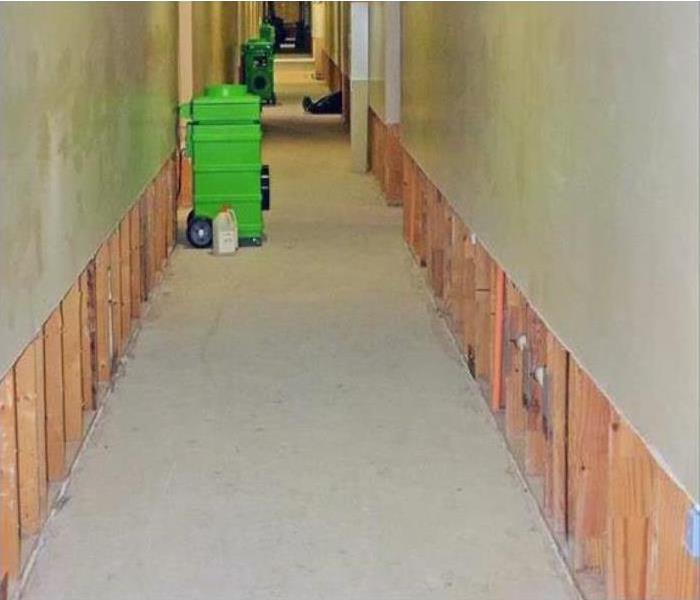 Hallway carpet removed after water damage